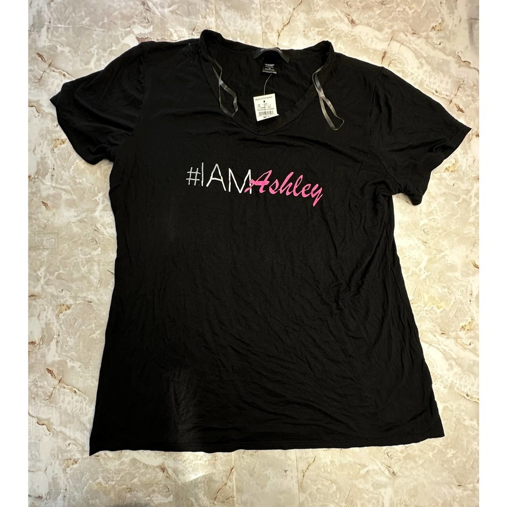 Ashley Stewart  #I AM Ashley -black T-shirt‎ V-neck women size  2X